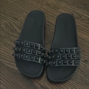 Black Studded Women's Sandals Franco 3 Straps
